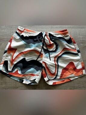 Zara Men's Abstract Wave Swim Shorts — Multicolor